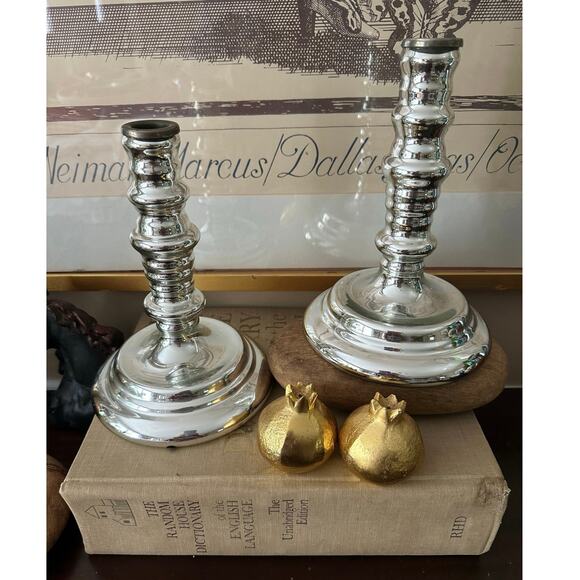 2 Mercury Glass Candle Holders silver elegant Williamsburg 8.5x5.5” - Picture 3 of 11